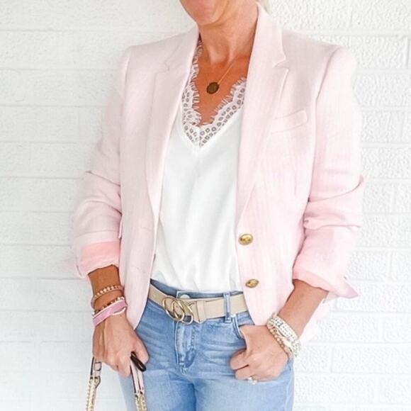 J. Crew Dalton Blazer Size 8T Light Pink Linen Cotton Tall Old Money Yacht Club - Picture 1 of 12